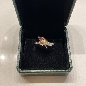 14k Solid Yellow and White Gold Amethyst Diamonds Ring size 6.75